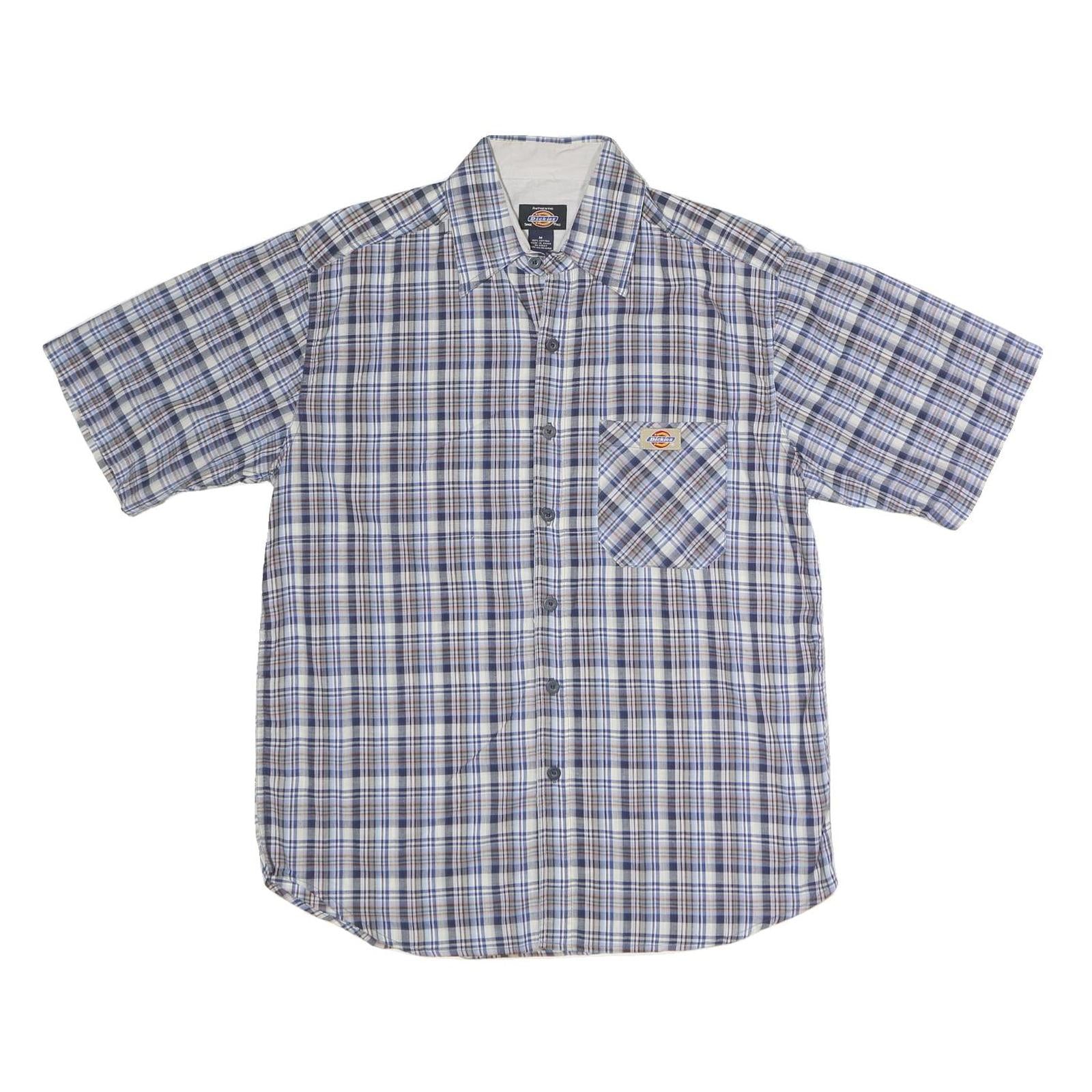 DICKIES Mens Blue & Brown Check Shirt M Cotton Short Sleeve Casual Classic