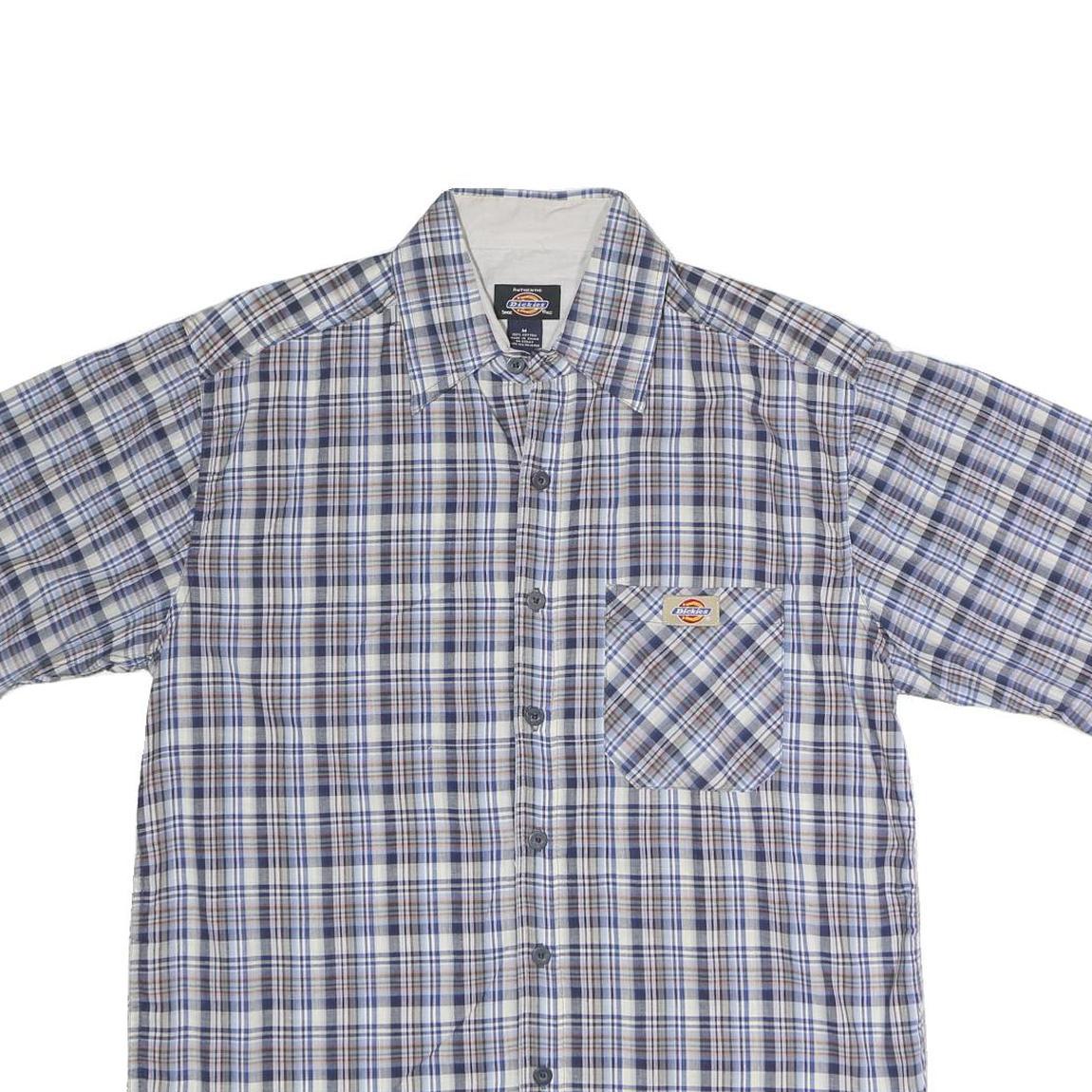 DICKIES Mens Blue & Brown Check Shirt M Cotton Short Sleeve Casual Classic