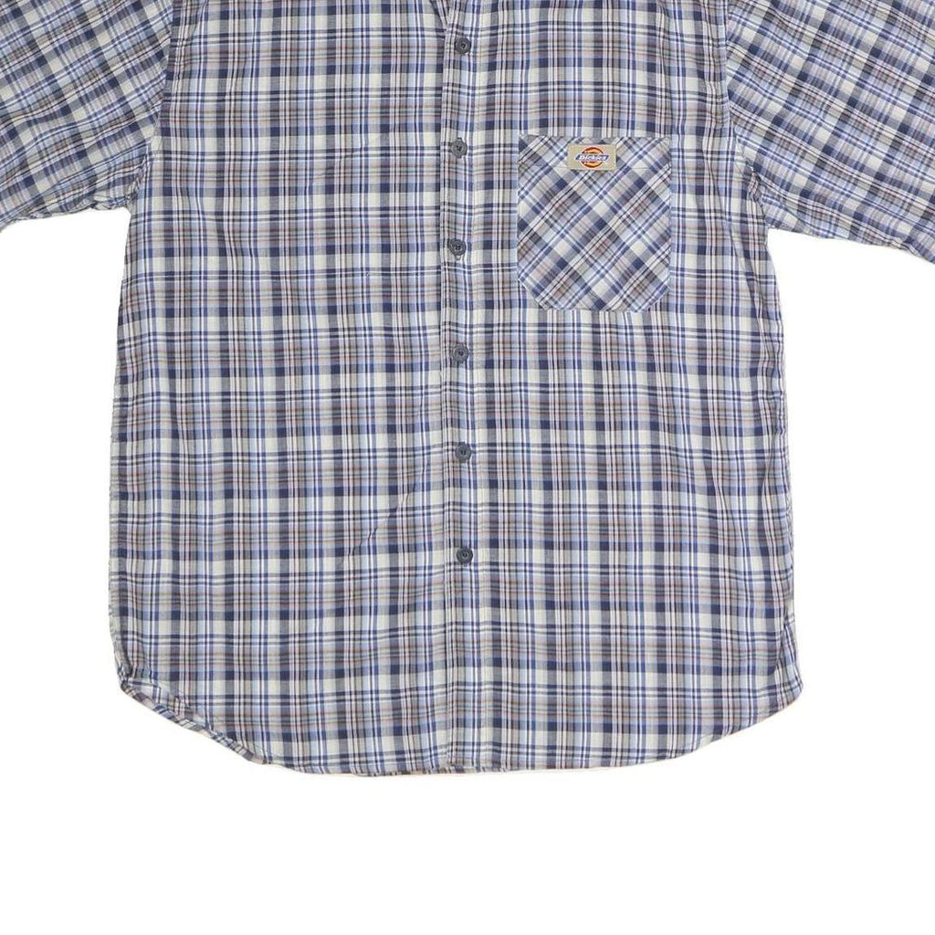 DICKIES Mens Blue & Brown Check Shirt M Cotton Short Sleeve Casual Classic