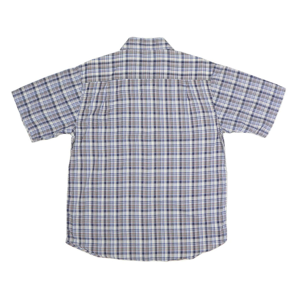 DICKIES Mens Blue & Brown Check Shirt M Cotton Short Sleeve Casual Classic