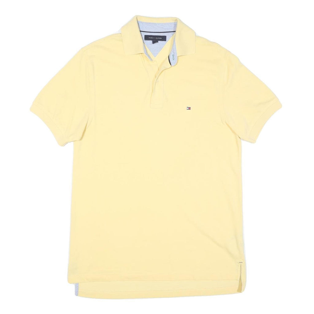 TOMMY HILFIGER Mens Yellow Polo Shirt S Short Sleeve Cotton Blend Classic Fit