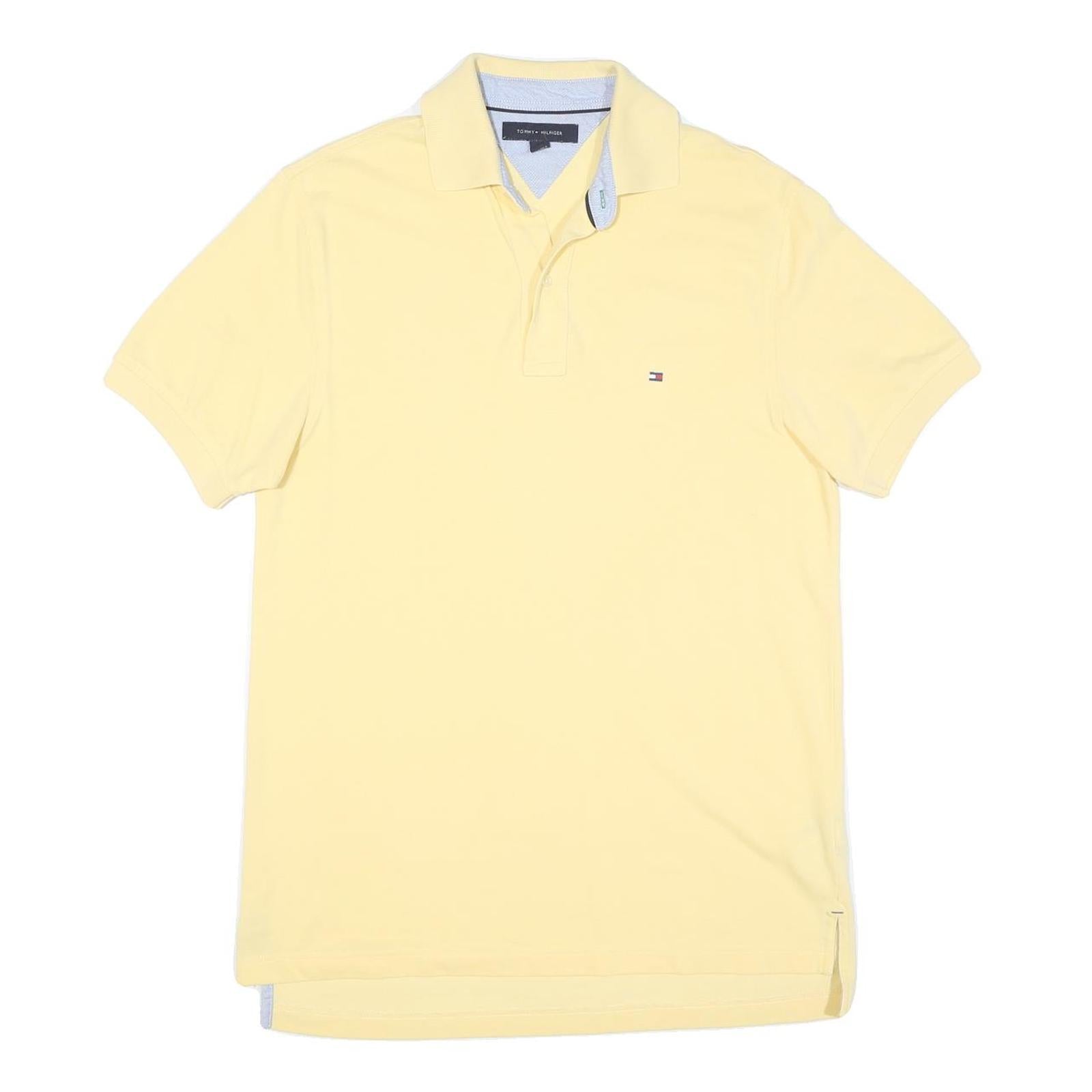 TOMMY HILFIGER Mens Yellow Polo Shirt S Short Sleeve Cotton Blend Classic Fit