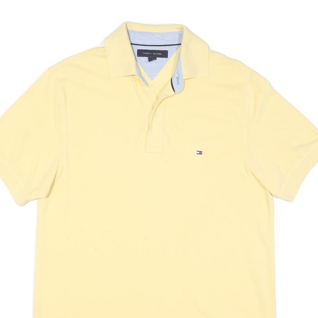 TOMMY HILFIGER Mens Yellow Polo Shirt S Short Sleeve Cotton Blend Classic Fit