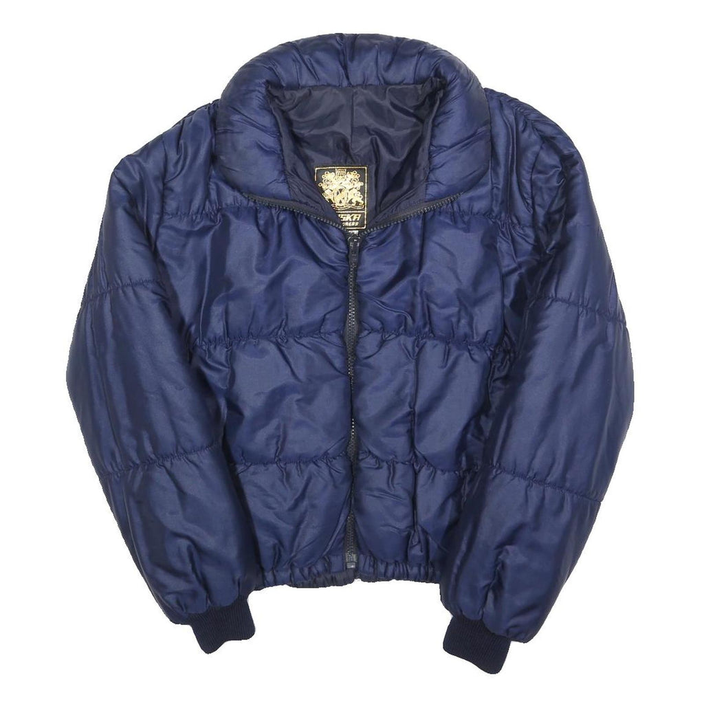 ALASKA Womens Blue Bomber Jacket S Polyester Blend Plain Zip Closure