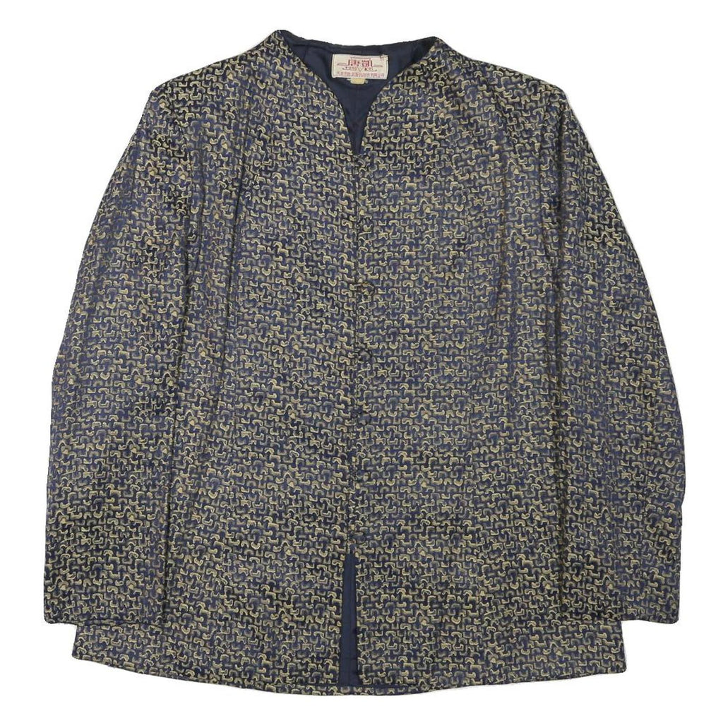 TANG KAI Womens Blue & Beige Button Jacket M Polyester Blend Patterned Elegant