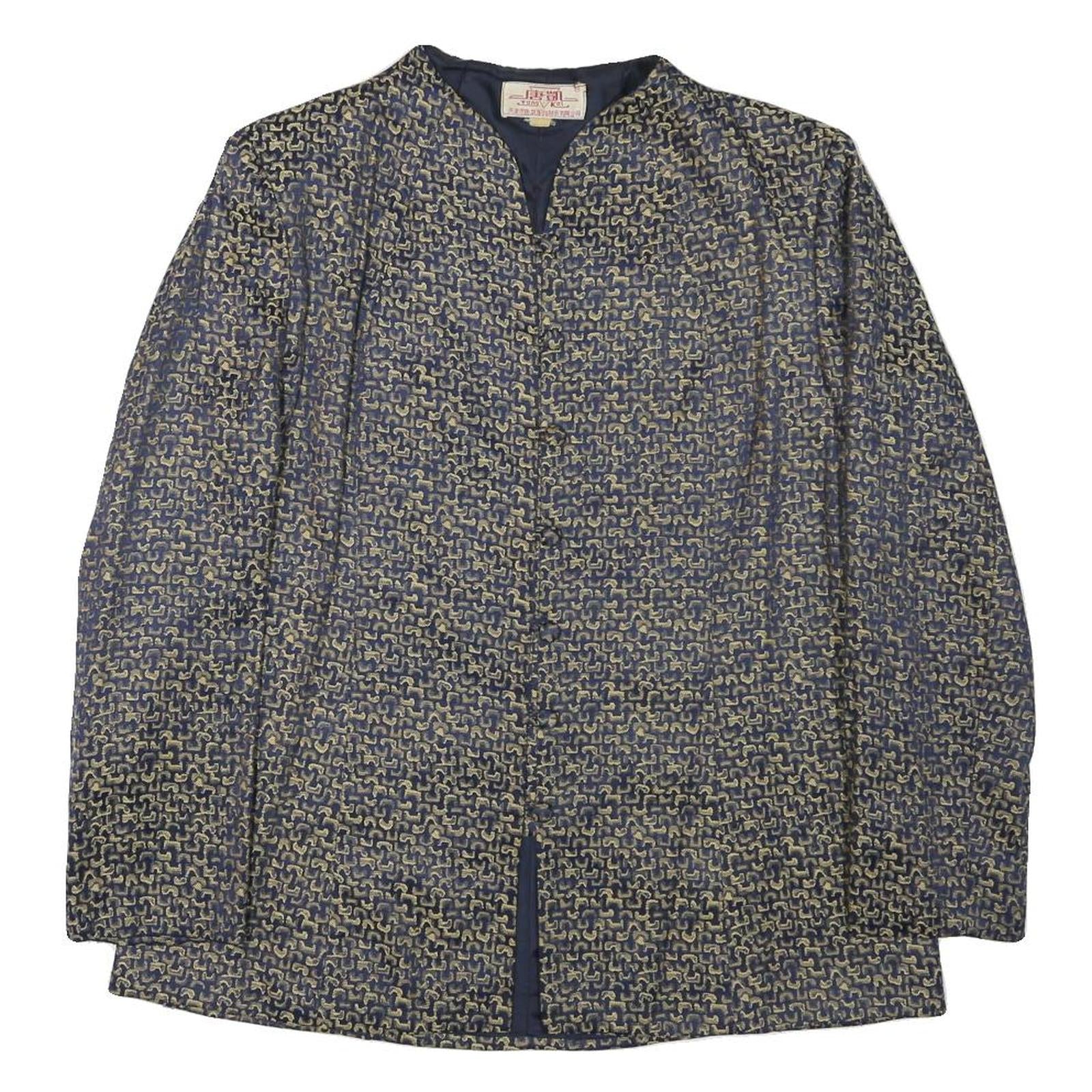 TANG KAI Womens Blue & Beige Button Jacket M Polyester Blend Patterned Elegant