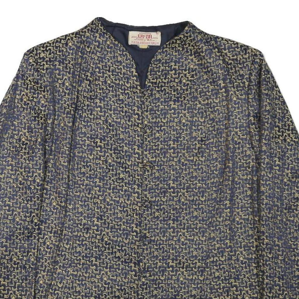 TANG KAI Womens Blue & Beige Button Jacket M Polyester Blend Patterned Elegant