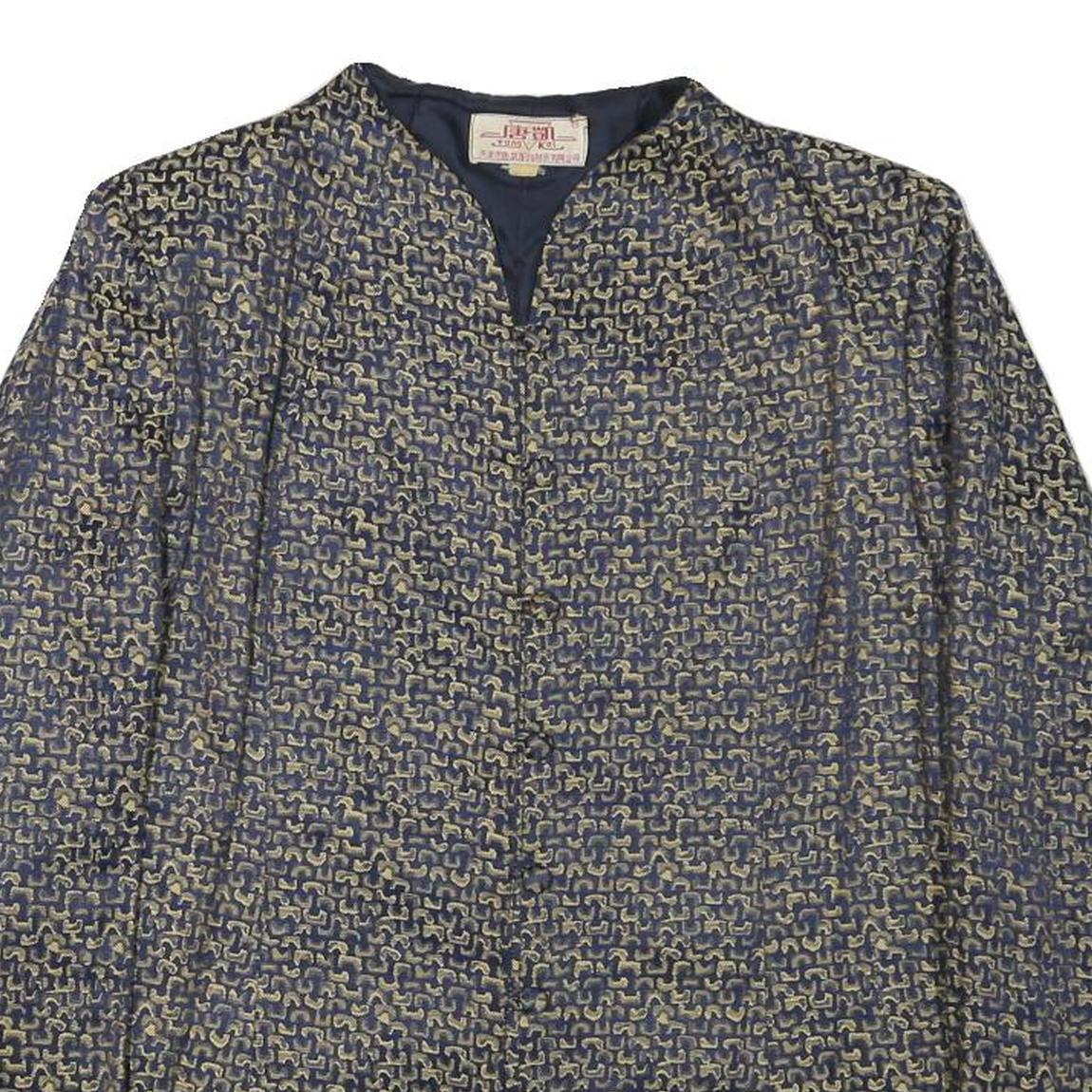 TANG KAI Womens Blue & Beige Button Jacket M Polyester Blend Patterned Elegant