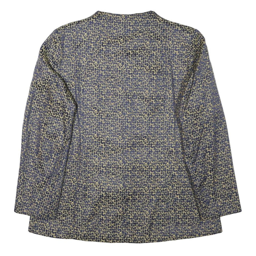 TANG KAI Womens Blue & Beige Button Jacket M Polyester Blend Patterned Elegant