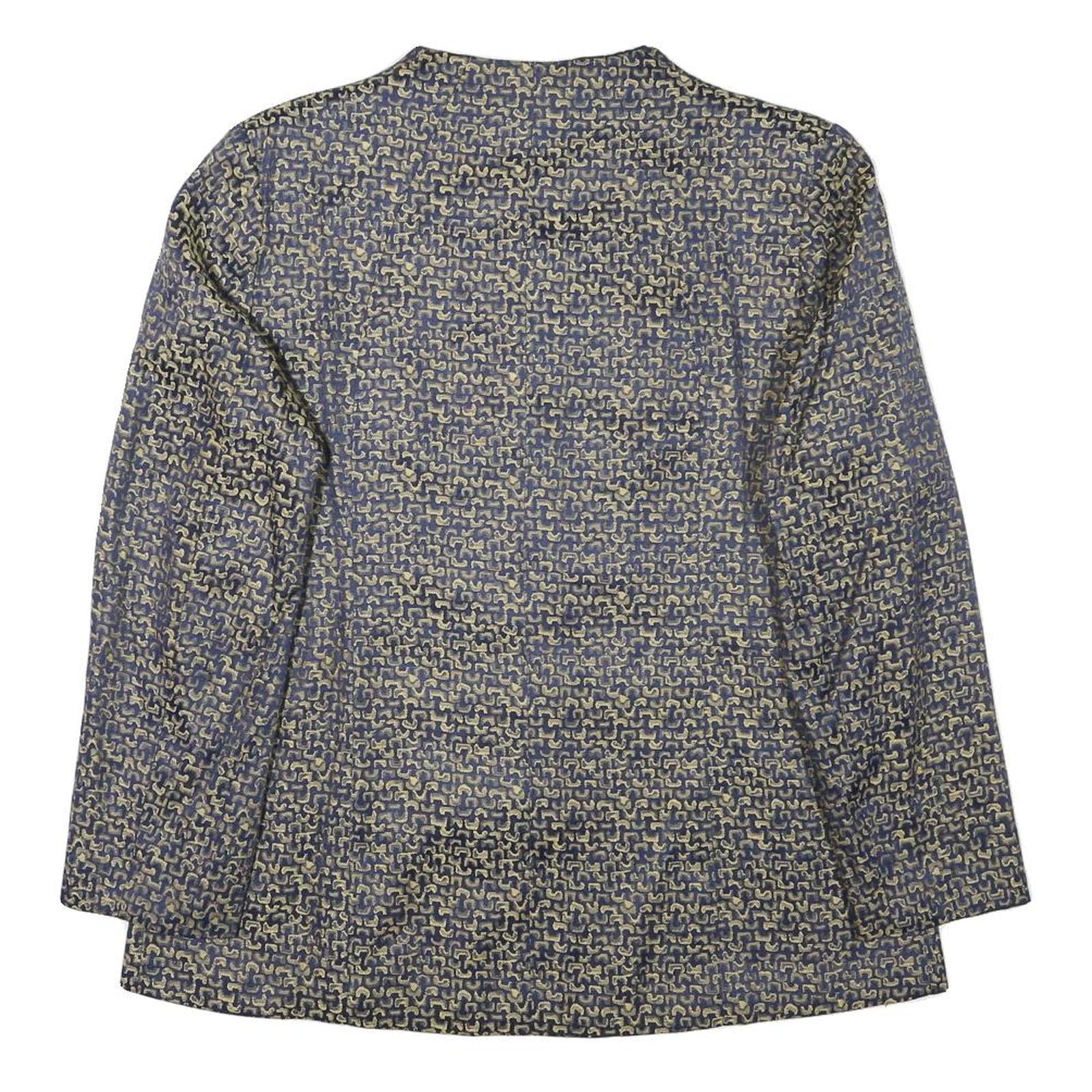 TANG KAI Womens Blue & Beige Button Jacket M Polyester Blend Patterned Elegant