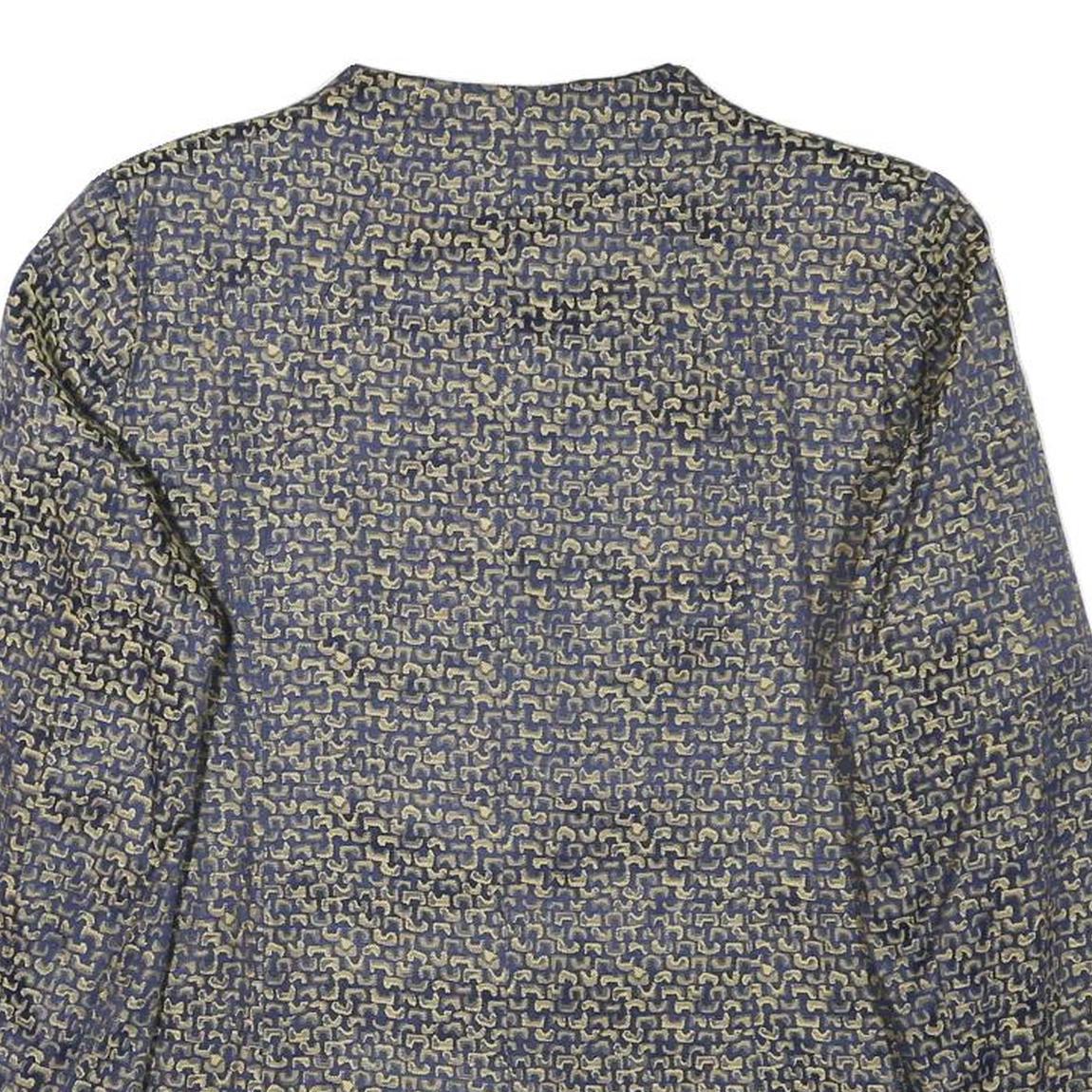 TANG KAI Womens Blue & Beige Button Jacket M Polyester Blend Patterned Elegant