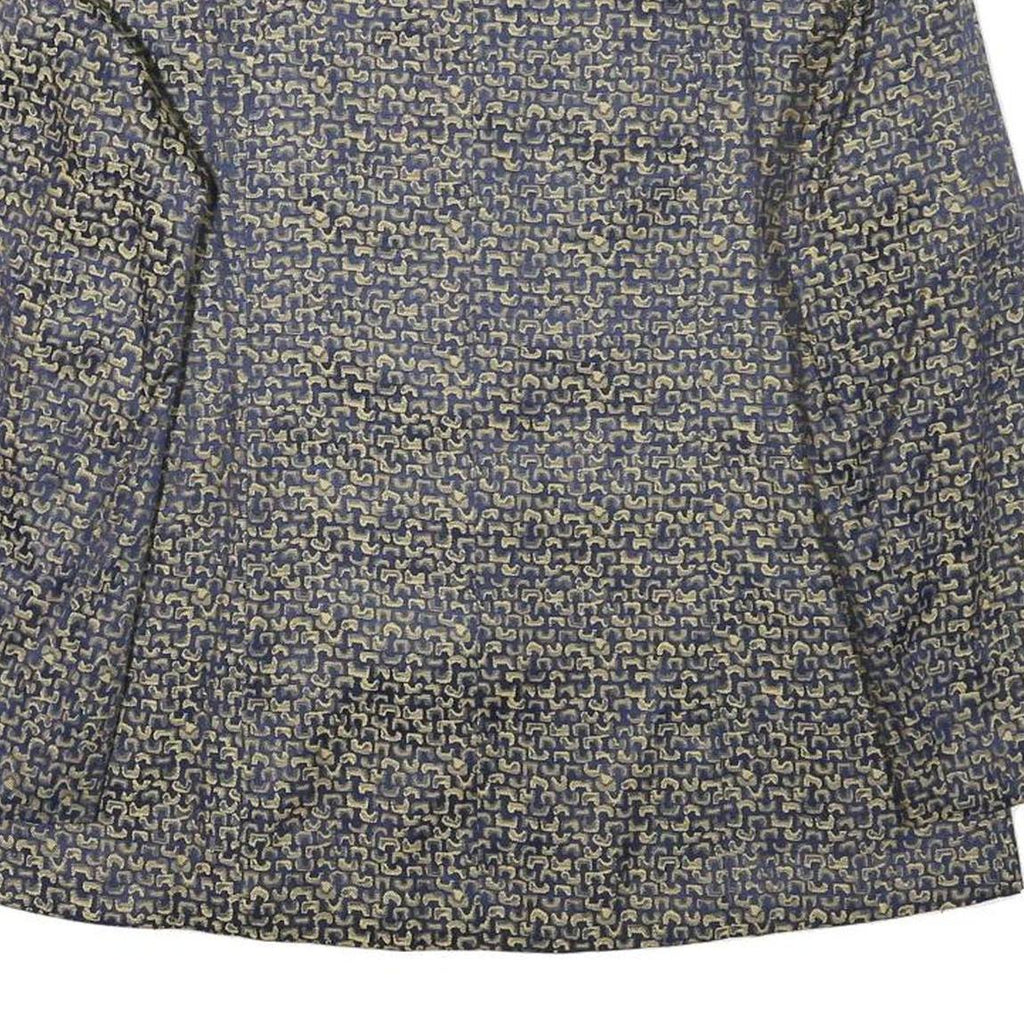 TANG KAI Womens Blue & Beige Button Jacket M Polyester Blend Patterned Elegant