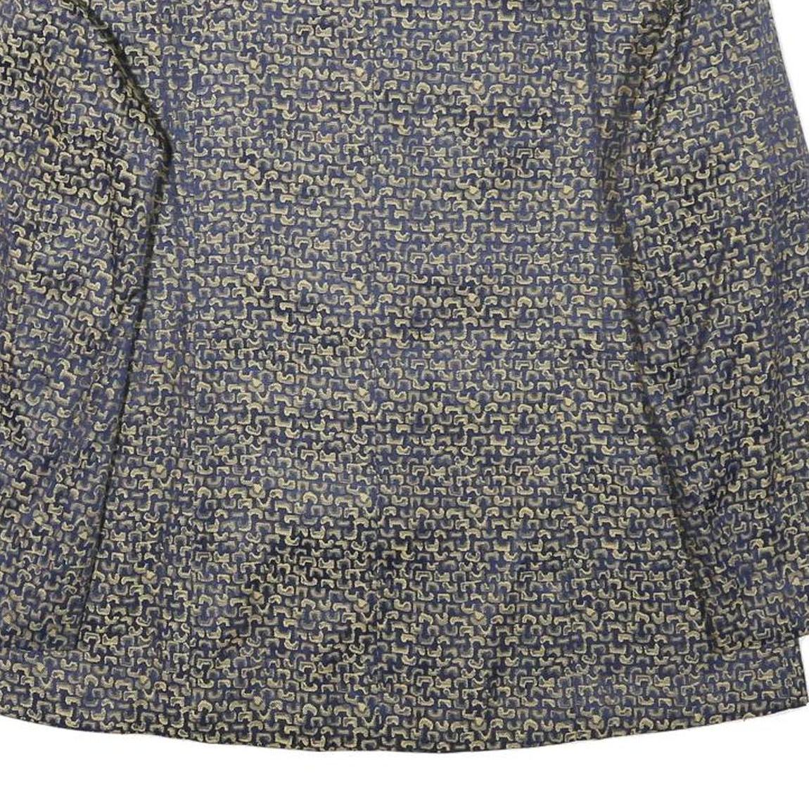 TANG KAI Womens Blue & Beige Button Jacket M Polyester Blend Patterned Elegant