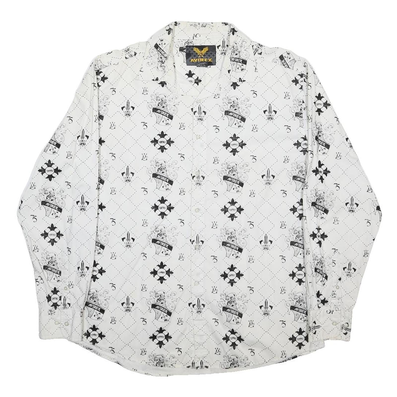 AVIREX Mens White & Black Patterned Cotton Shirt L Printed Logo Design