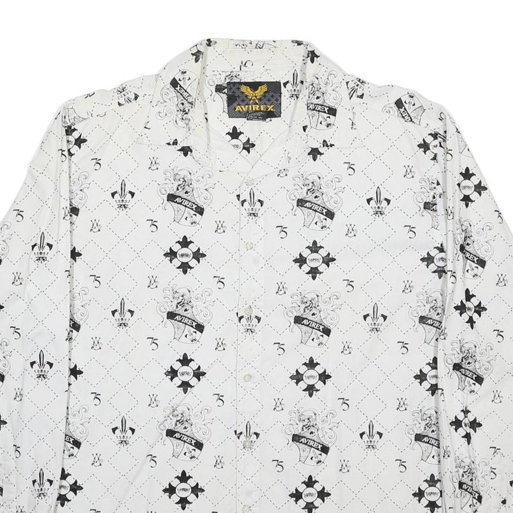 AVIREX Mens White & Black Patterned Cotton Shirt L Printed Logo Design