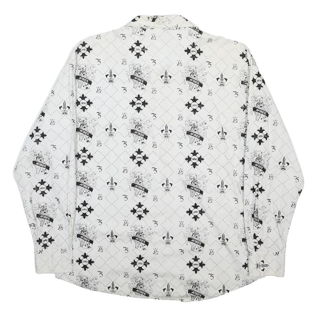 AVIREX Mens White & Black Patterned Cotton Shirt L Printed Logo Design