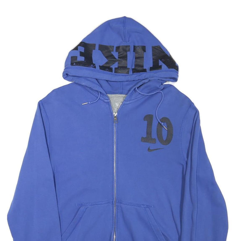 NIKE Mens Blue Zip Up Hoodie M 10 Printed Logo Drawstring Hood Casual Wear