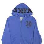 NIKE Mens Blue Zip Up Hoodie M 10 Printed Logo Drawstring Hood Casual Wear