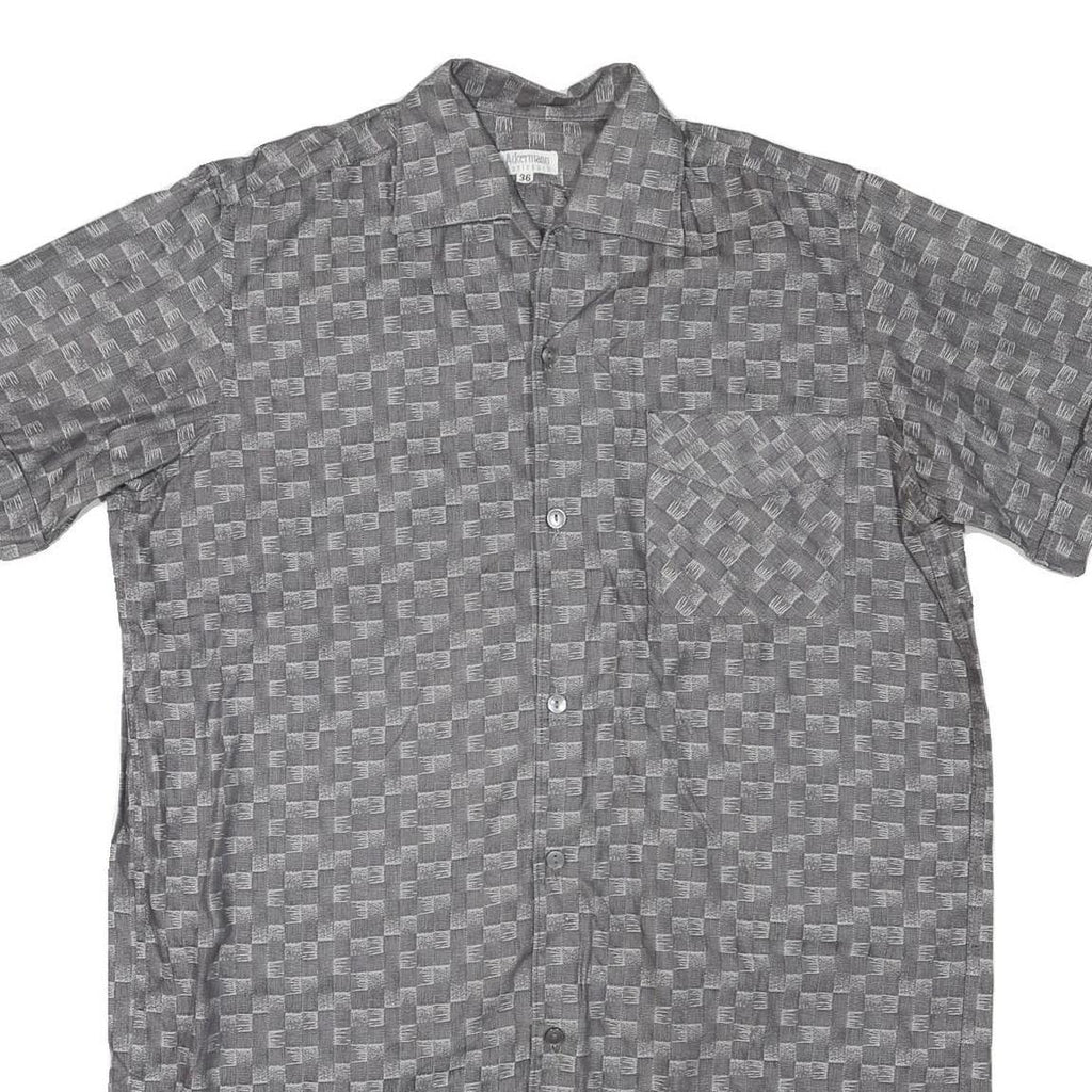 ACKERMANN Mens Grey Pattern Cotton Blend Shirt L Casual Summer Stylish