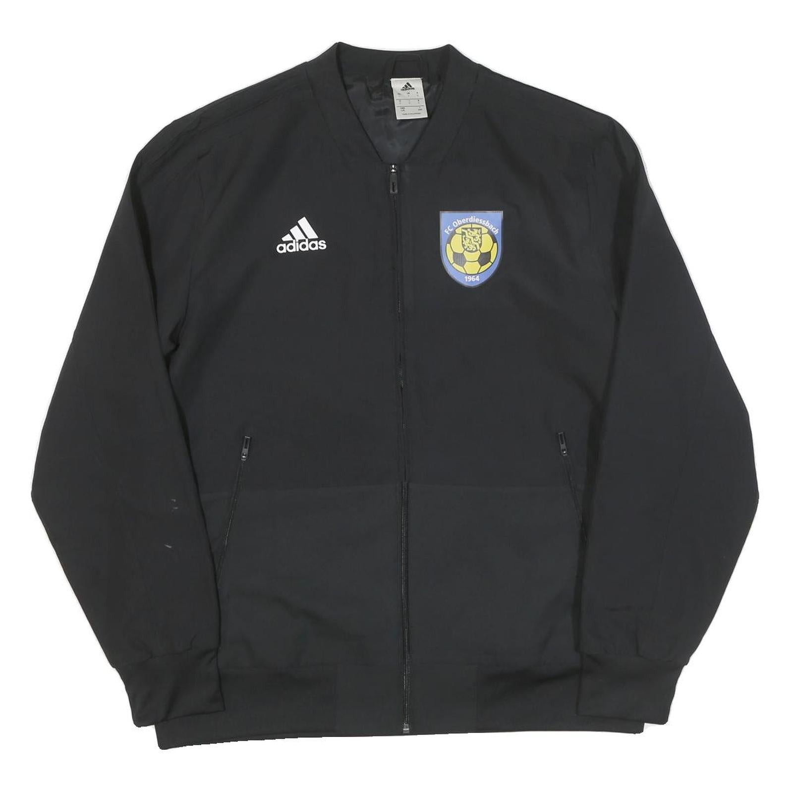 ADIDAS Mens Black FC Oberdiessbach Logo Zip Jacket L Polyester Blend Plain