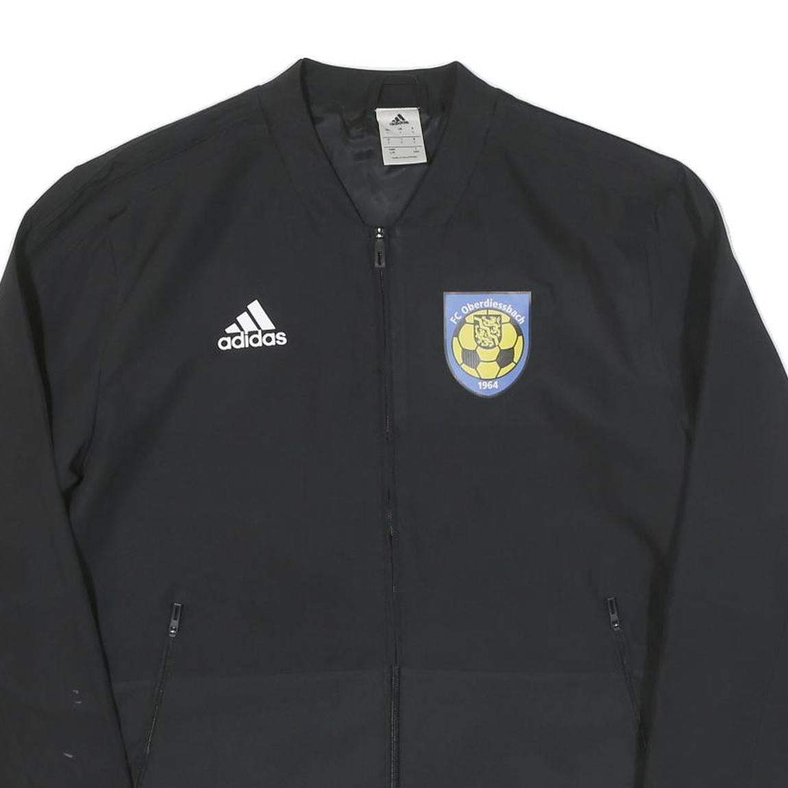 ADIDAS Mens Black FC Oberdiessbach Logo Zip Jacket L Polyester Blend Plain
