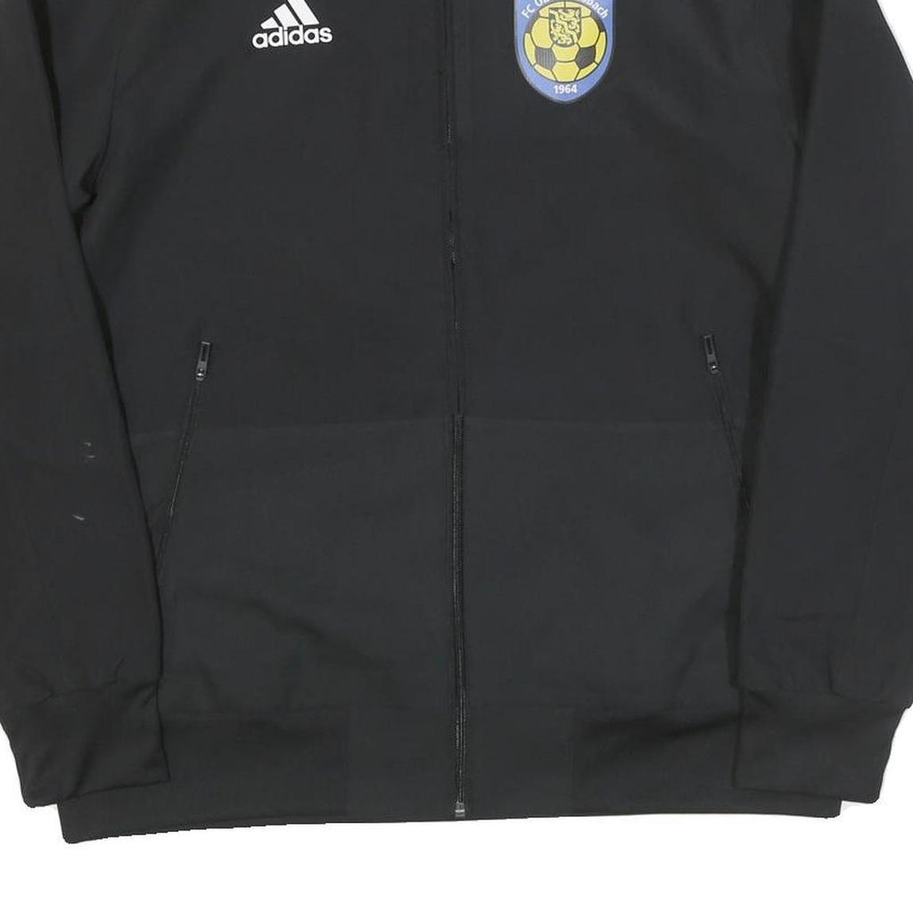 ADIDAS Mens Black FC Oberdiessbach Logo Zip Jacket L Polyester Blend Plain