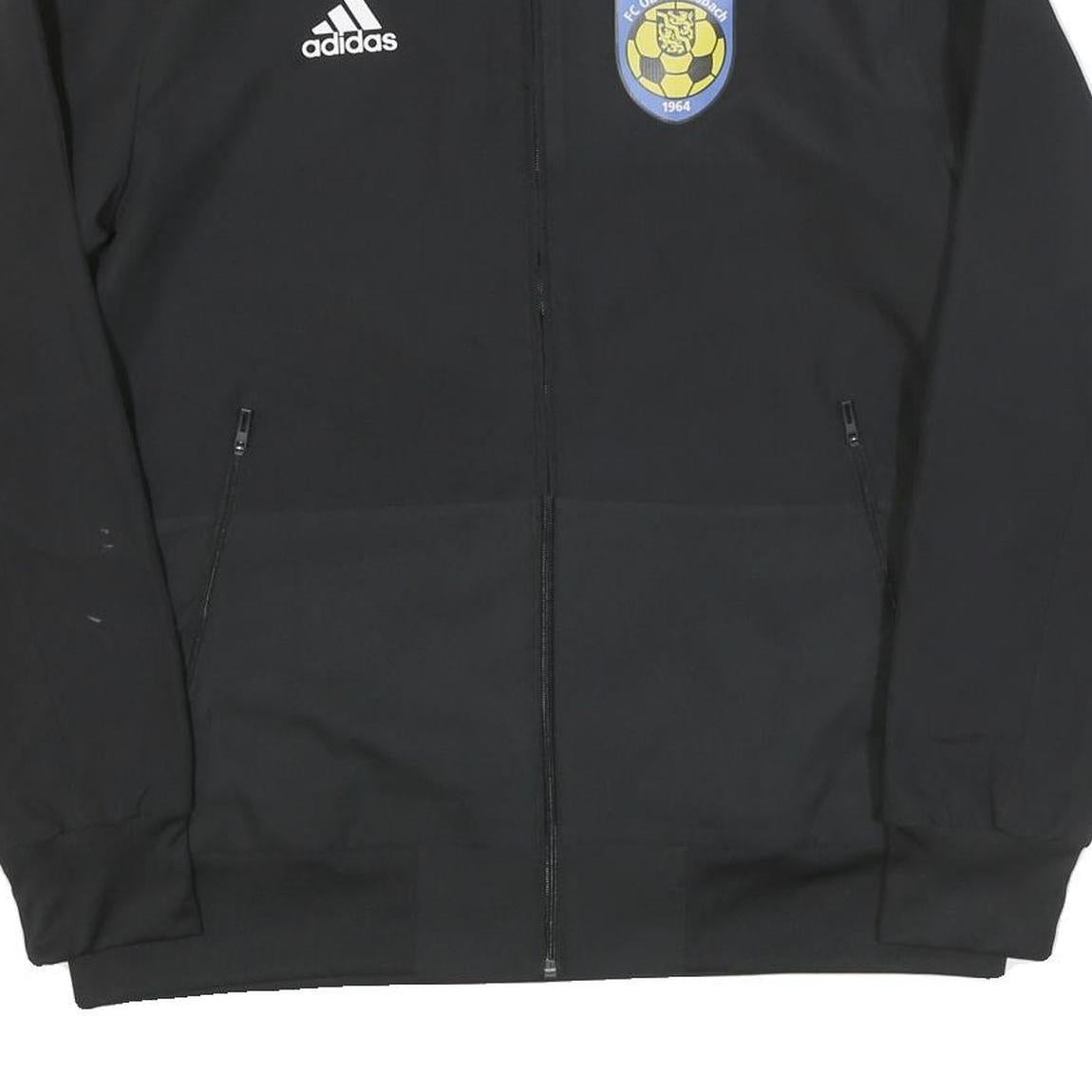 ADIDAS Mens Black FC Oberdiessbach Logo Zip Jacket L Polyester Blend Plain