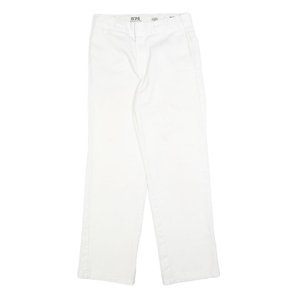 DICKIES Mens White Regular Fit Straight Leg Trousers W28 L29 Cotton Blend Zip