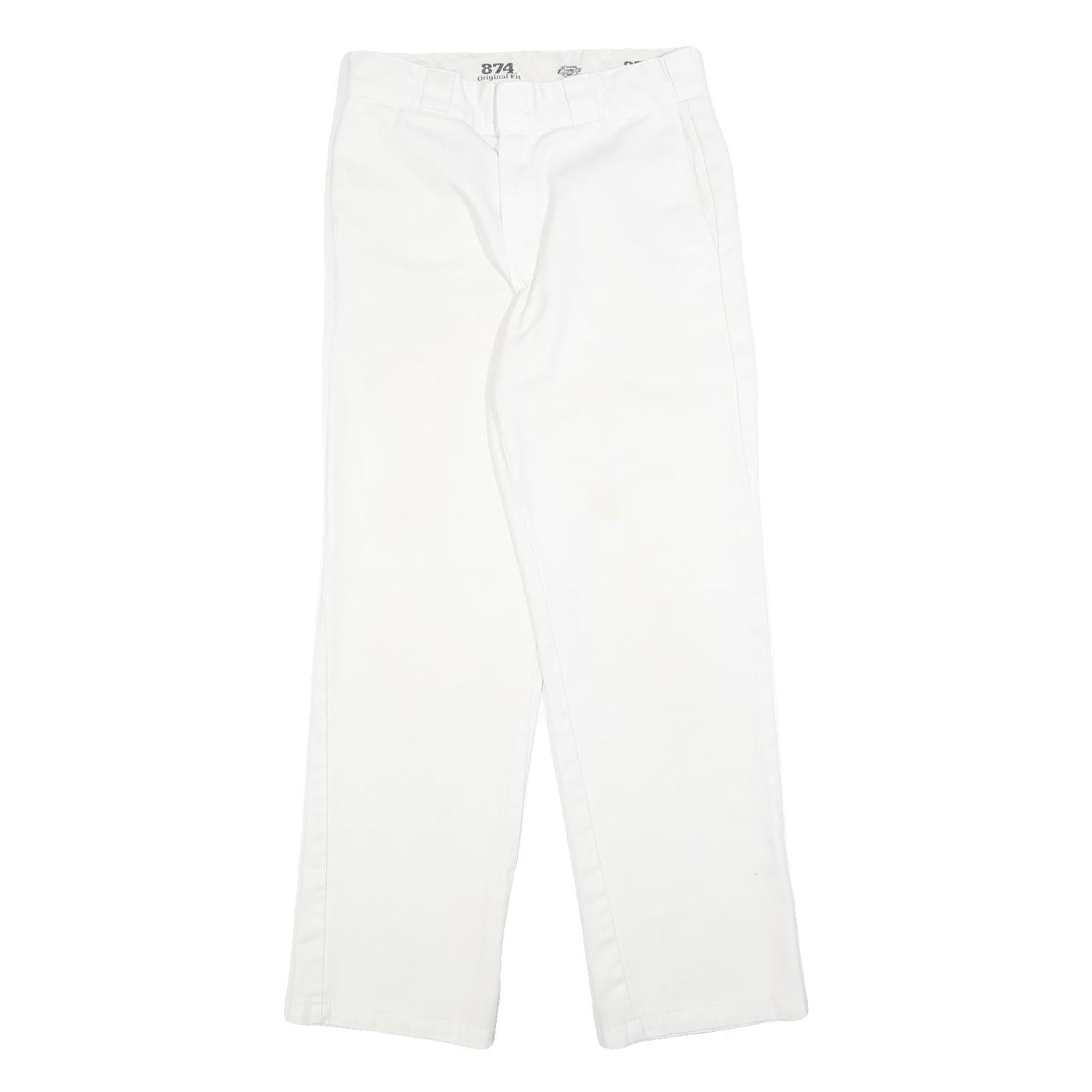 DICKIES Mens White Regular Fit Straight Leg Trousers W28 L29 Cotton Blend Zip