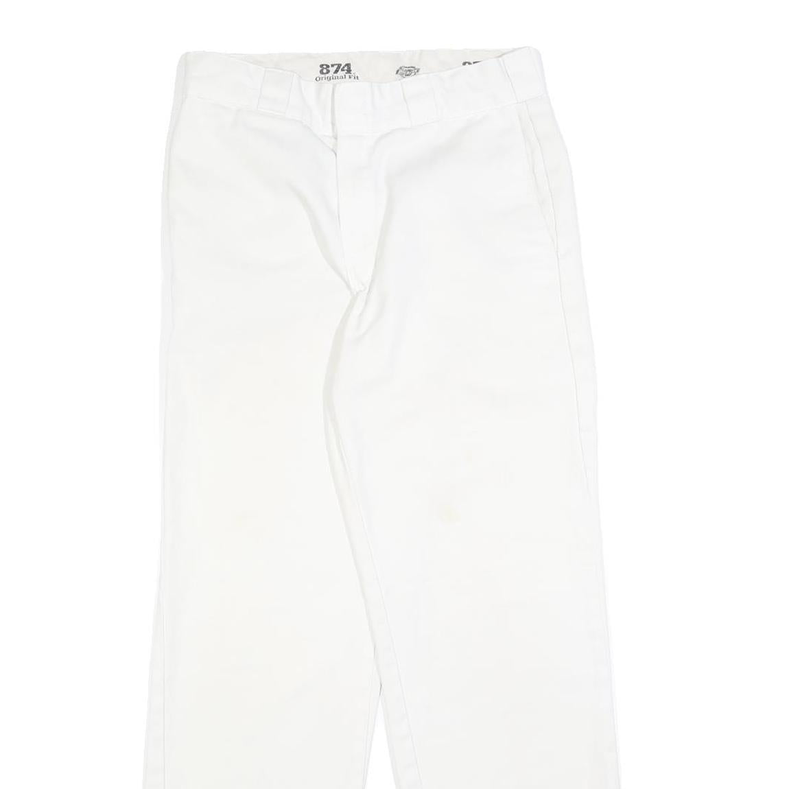 DICKIES Mens White Regular Fit Straight Leg Trousers W28 L29 Cotton Blend Zip