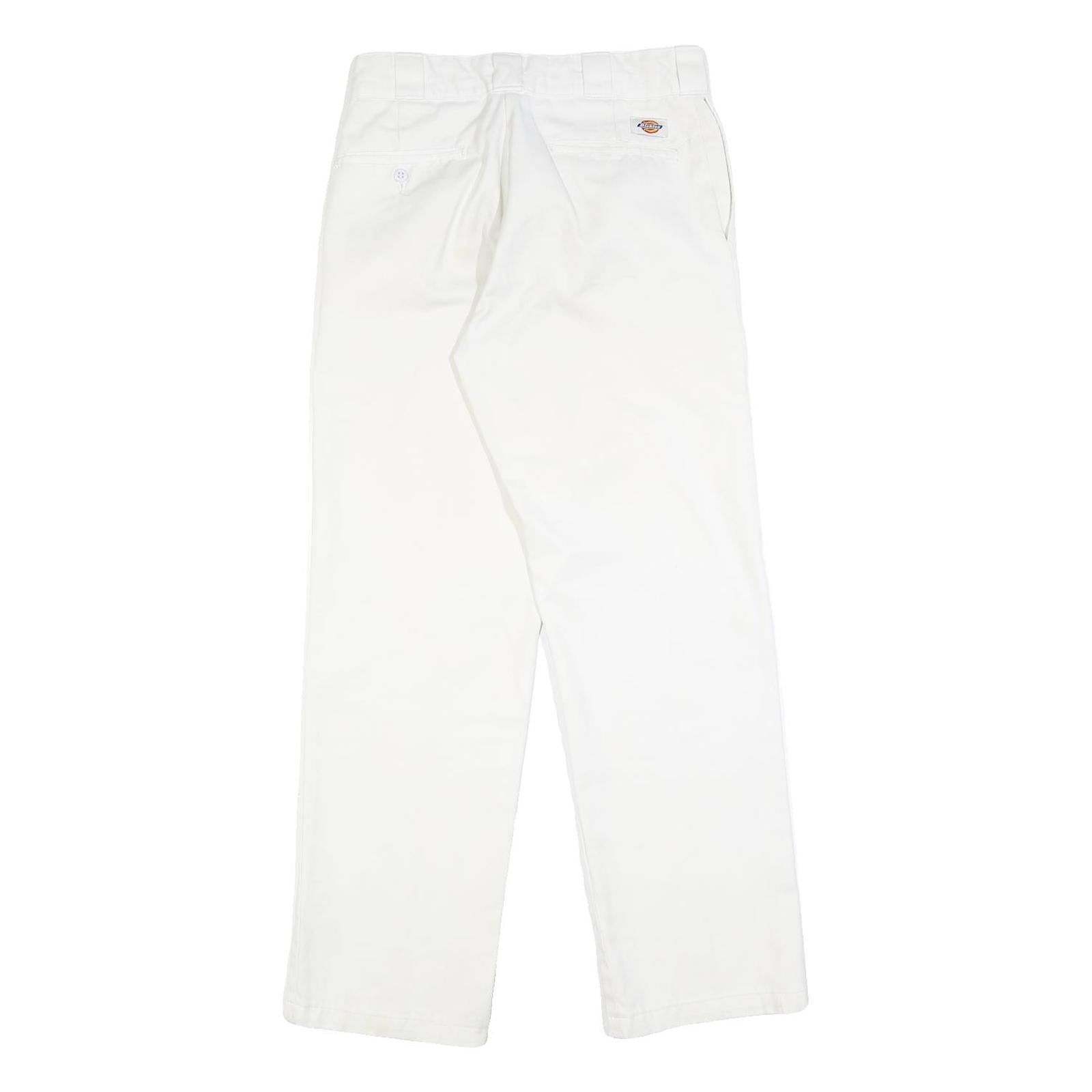 DICKIES Mens White Regular Fit Straight Leg Trousers W28 L29 Cotton Blend Zip