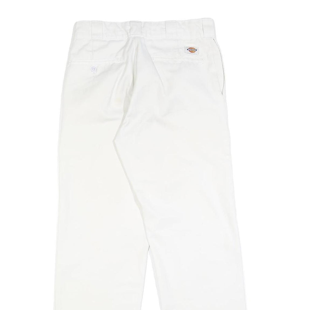 DICKIES Mens White Regular Fit Straight Leg Trousers W28 L29 Cotton Blend Zip