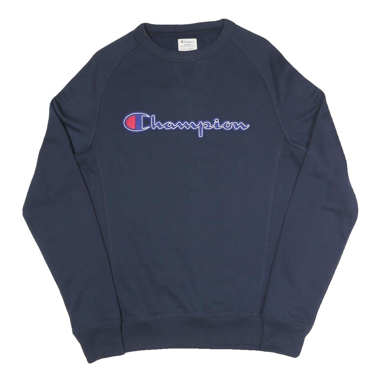 CHAMPION Mens Navy Blue Cotton Blend Sweatshirt S Crew Neck Pullover Casual