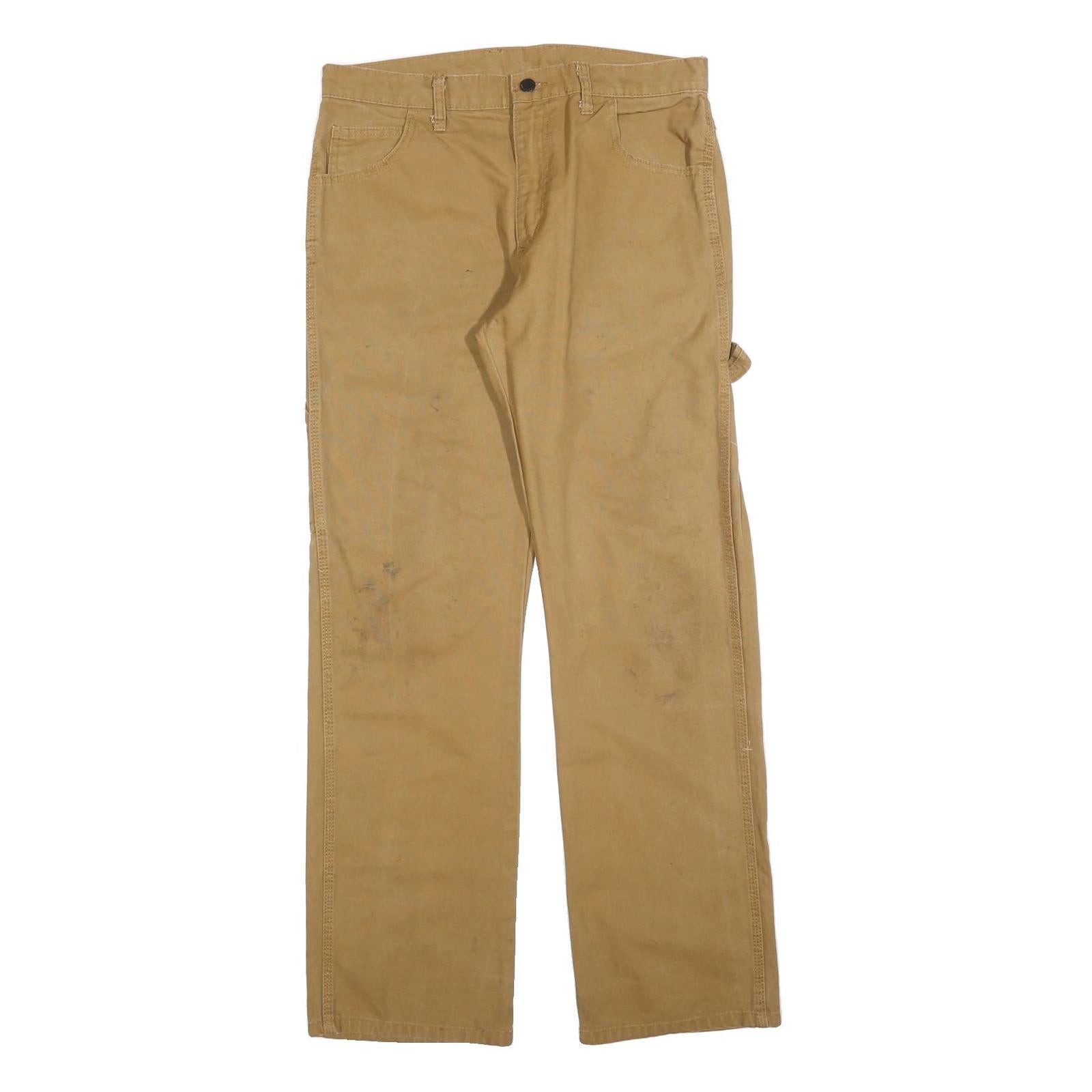 DICKIES Mens Cotton Blend Beige Regular Fit Straight Leg Trousers W32 L32