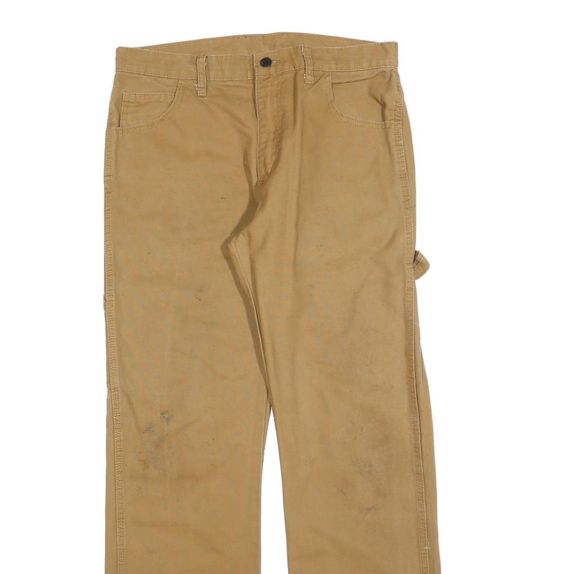 DICKIES Mens Cotton Blend Beige Regular Fit Straight Leg Trousers W32 L32