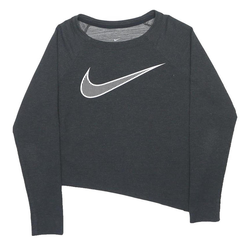 NIKE Womens Black Sweatshirt Crew Neck M Cotton Blend Sports Logo Asymmetric Hem