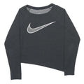 NIKE Womens Black Sweatshirt Crew Neck M Cotton Blend Sports Logo Asymmetric Hem