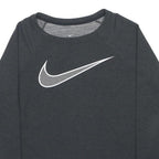 NIKE Womens Black Sweatshirt Crew Neck M Cotton Blend Sports Logo Asymmetric Hem