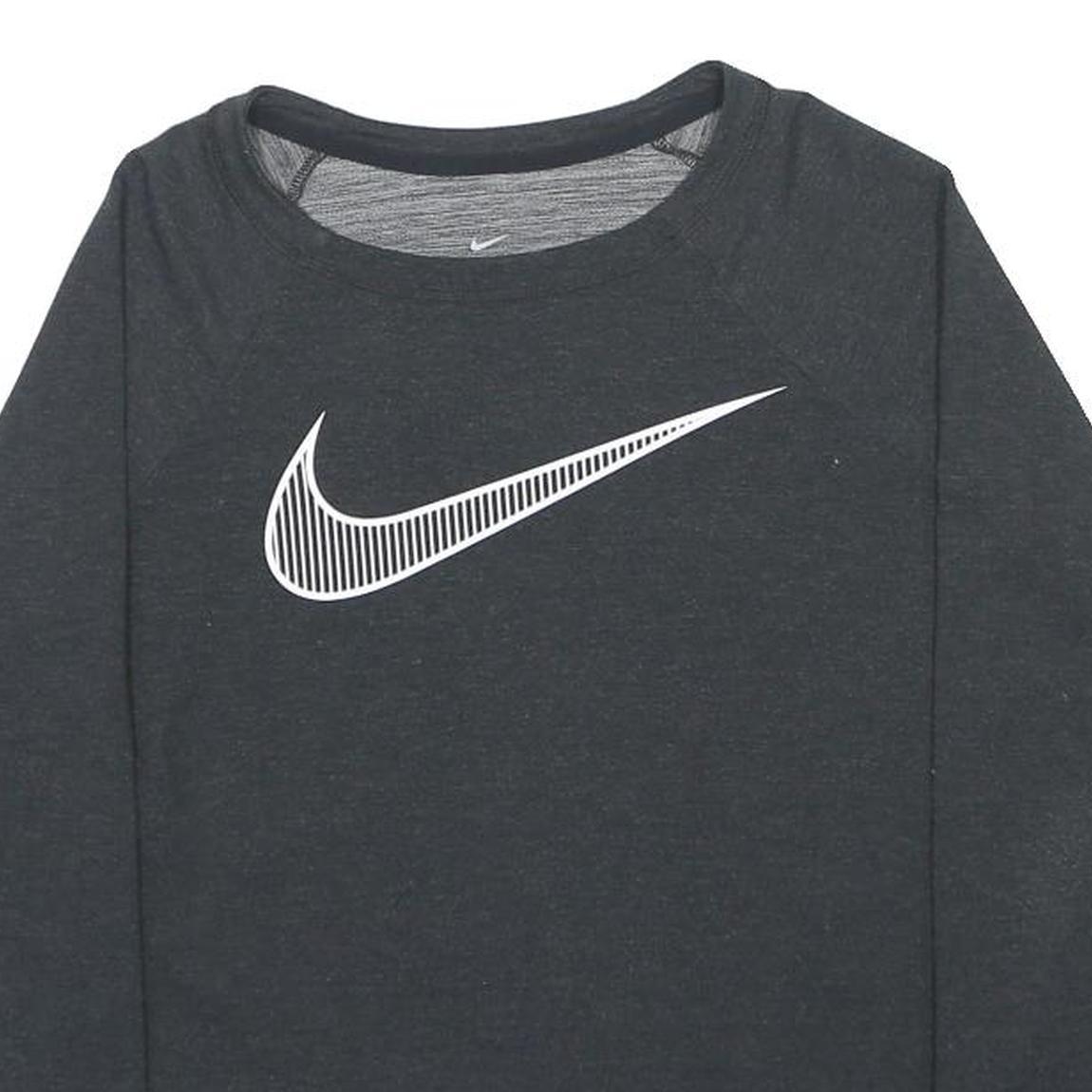 NIKE Womens Black Sweatshirt Crew Neck M Cotton Blend Sports Logo Asymmetric Hem