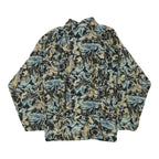 Womens Black & Blue Abstract Print Long Sleeve Button Neck Cotton Blend Top UK