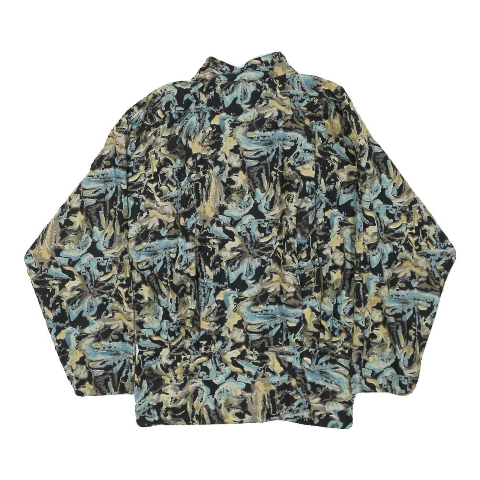 Womens Black & Blue Abstract Print Long Sleeve Button Neck Cotton Blend Top UK