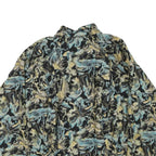 Womens Black & Blue Abstract Print Long Sleeve Button Neck Cotton Blend Top UK