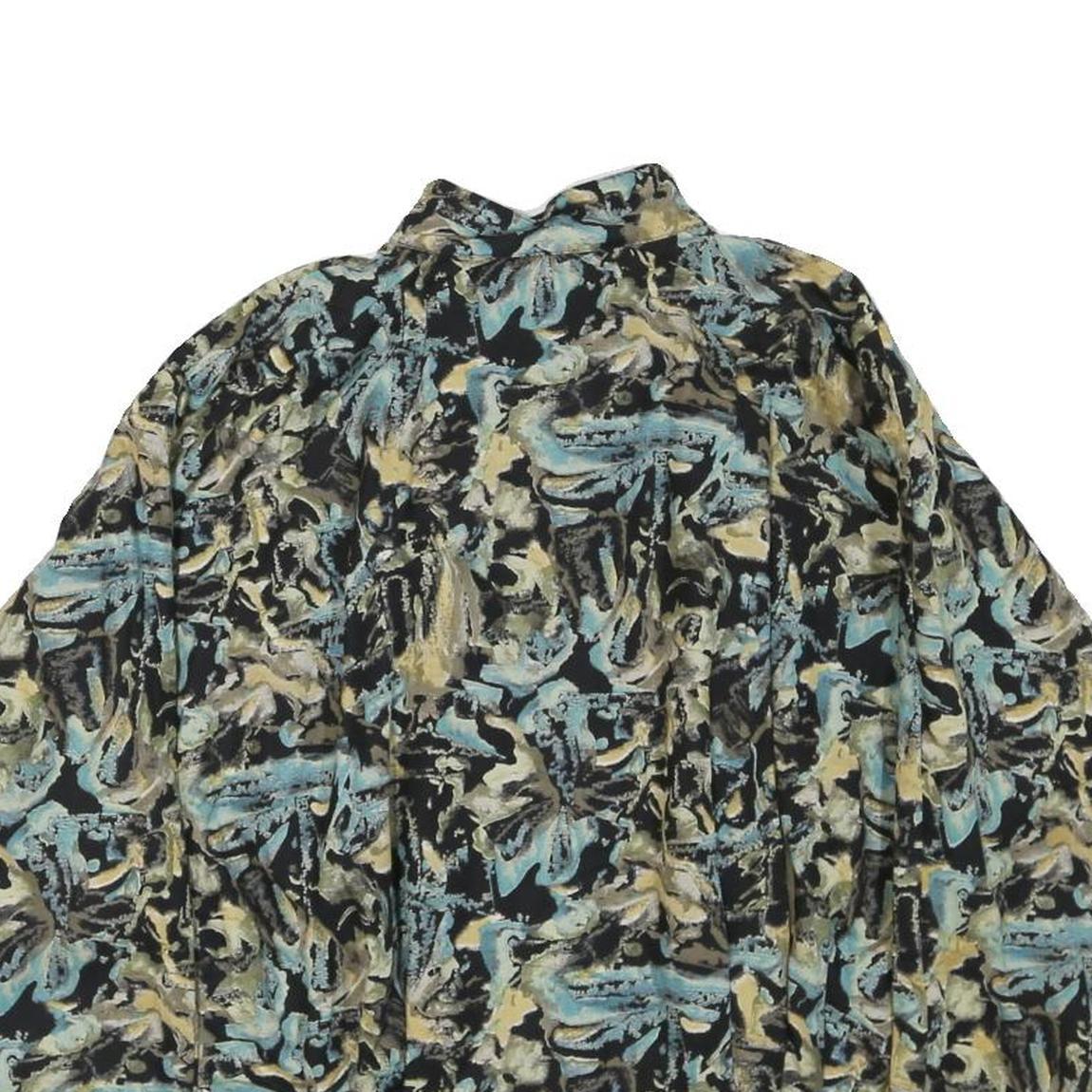 Womens Black & Blue Abstract Print Long Sleeve Button Neck Cotton Blend Top UK