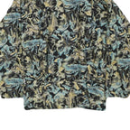 Womens Black & Blue Abstract Print Long Sleeve Button Neck Cotton Blend Top UK