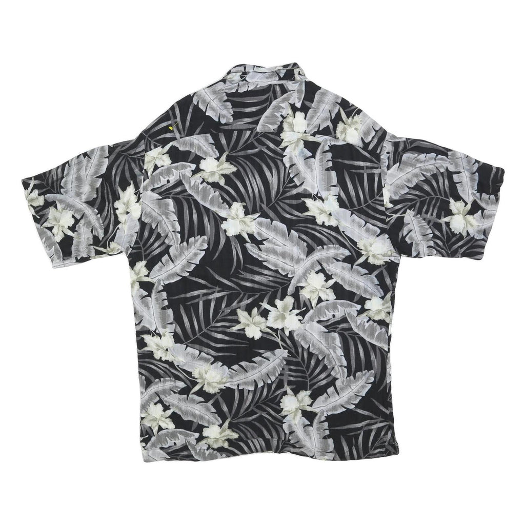 LINQUINE BARS Mens Black & Grey Rayon Hawaiian Shirt L Tropical Floral Print