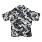 LINQUINE BARS Mens Black & Grey Rayon Hawaiian Shirt L Tropical Floral Print