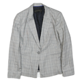 ZARA Womens Grey Checked Blazer Jacket L Cotton Blend Button Closure Classic Fit