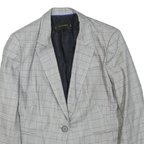 ZARA Womens Grey Checked Blazer Jacket L Cotton Blend Button Closure Classic Fit