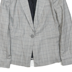 ZARA Womens Grey Checked Blazer Jacket L Cotton Blend Button Closure Classic Fit