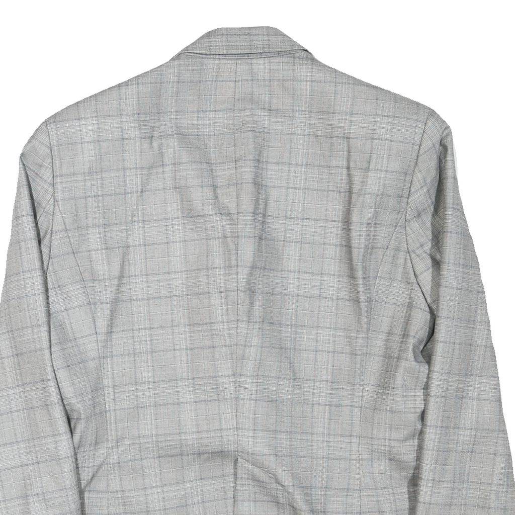 ZARA Womens Grey Checked Blazer Jacket L Cotton Blend Button Closure Classic Fit